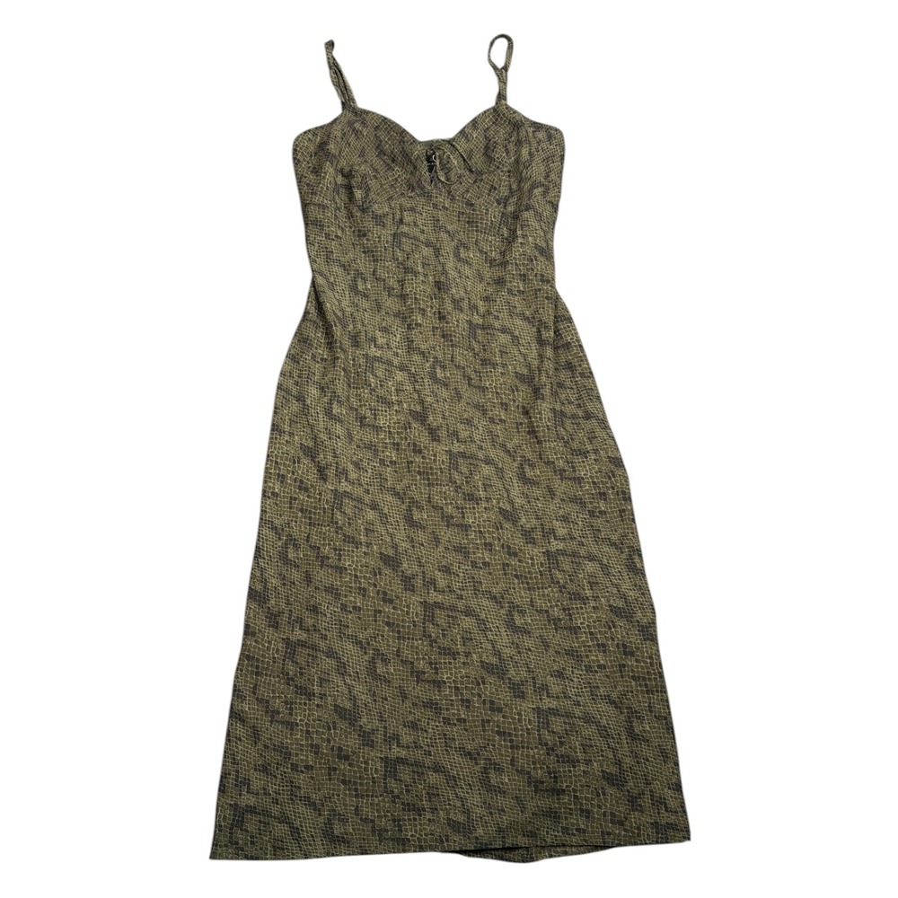 NY&CO New York & Company Olive Green‎ Snakeskin Print Midi Dress Size 2